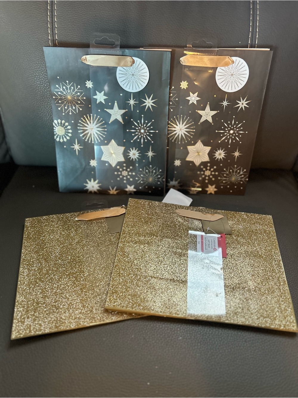 Celebrate It Gold and Black Glitter Christmas Gift Bags
